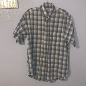 Weekends Only Outdoor Beige Gray Plaid Short Sleeve Button Down Shirt